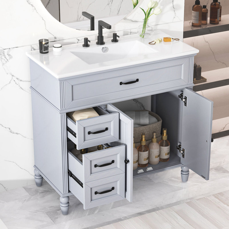 Bathroom Cabinet with Drawers, Gris