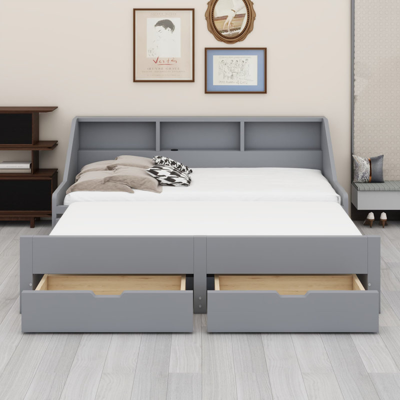 Jong Bookcase Storage Bed, Gray