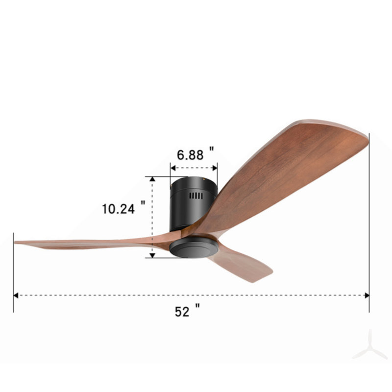 Ventilateur de plafond à profil bas 52 pouces DC 3 sculpté ventilateur de bois lame silencieuse télécommande du moteur sans lumière