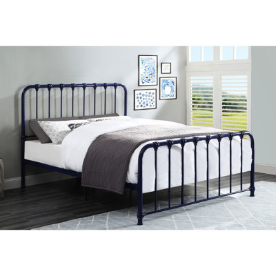 Structure de lit grand format en métal avec finition bleue, lit Grace