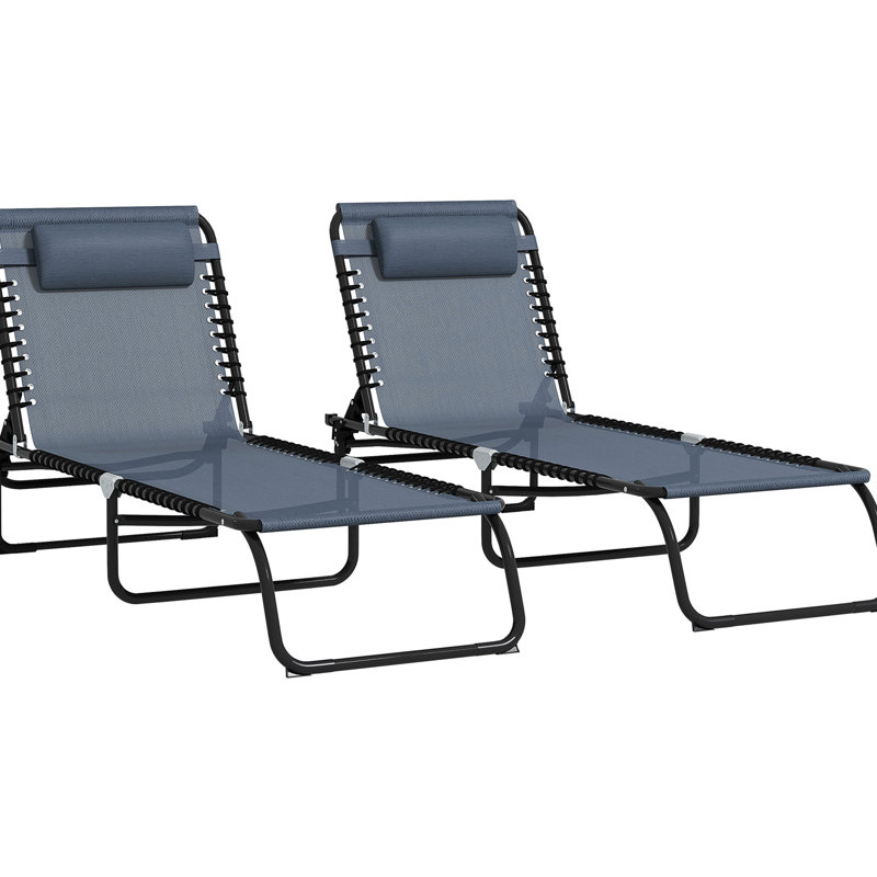 Yard Tanning Chair - 4 Adjustable Back, Foldable, Gray Mesh Front Porch Folding, Recline, Breathable Mesh,