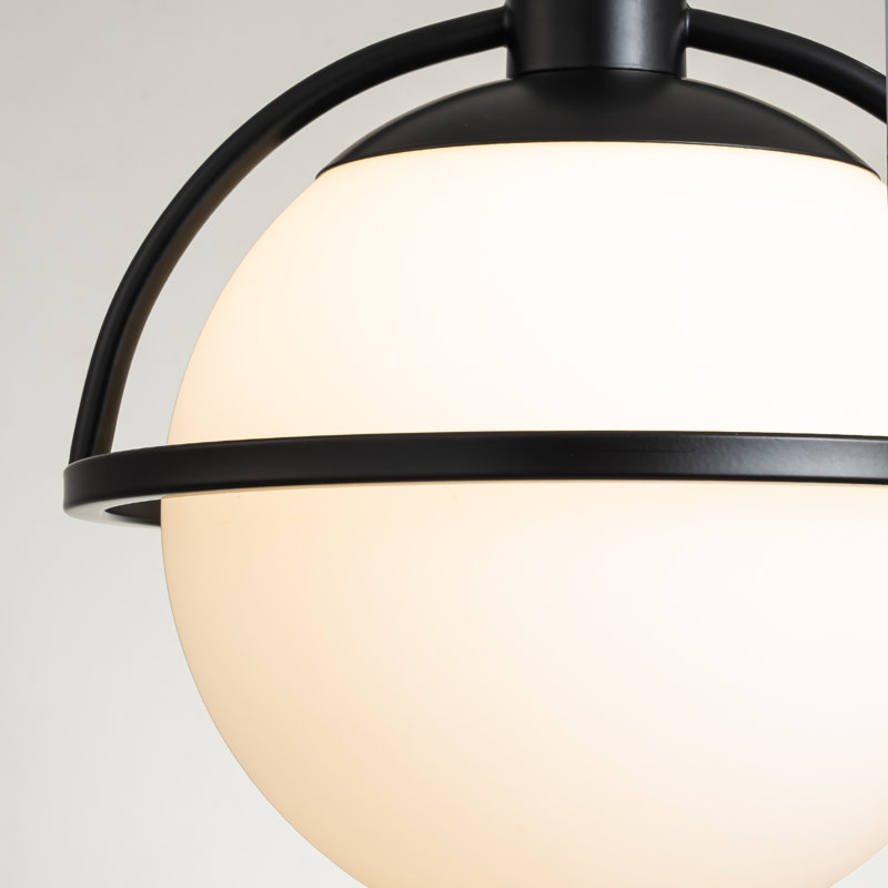 Gladi 1-Light Modern Dimmable Single Globe Pendant Light with Opal Glass Shade, Matte Black, 11.02" H x 9.65" W x 9.65" D