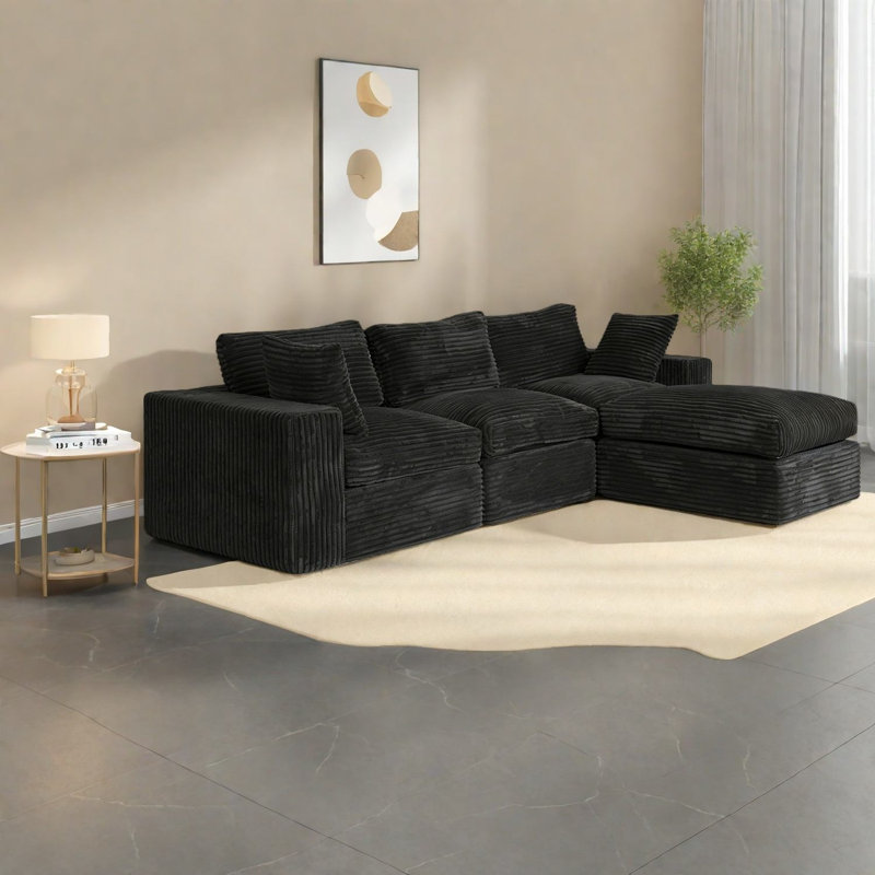 Canapé modulaire en forme de L en chenille à compression profonde