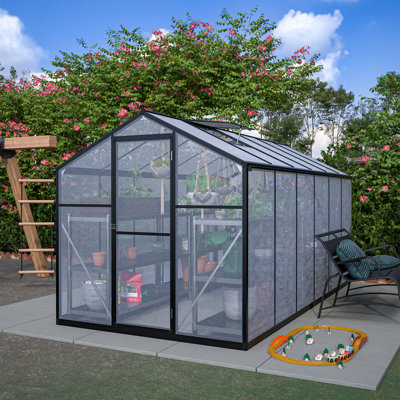 Serre en polycarbonate épais de 6 pi x 12 pi, serre avec double porte affleurante, gouttière et fenêtre de ventilation, serre pour véranda, jardin, cour arrière, grande serre d'hiver Walkin