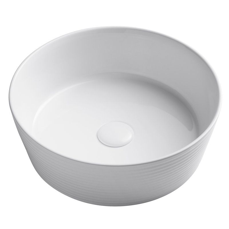 White Round Ceramic Vessel Bathroom Sink with Ultra-Slim Edges