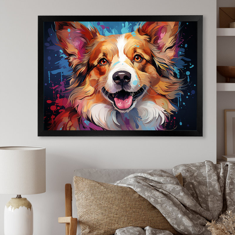 Corgi Charm I sur toile, H 20 po x l 12 po x P 1 po, Cadre simple noir