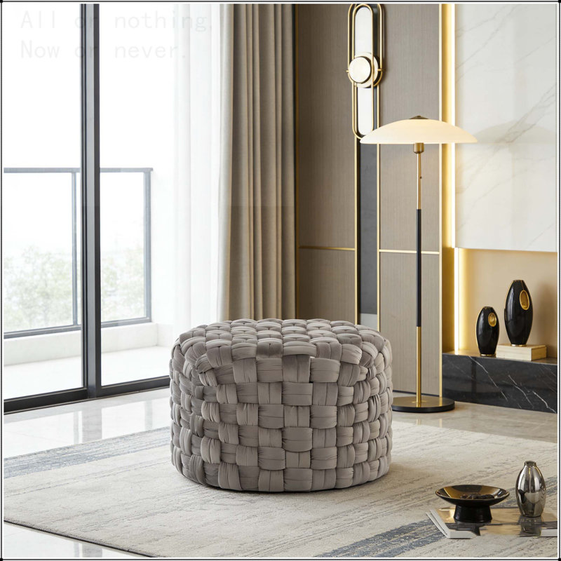 Repose-pieds rond 24 po en velours, Gris