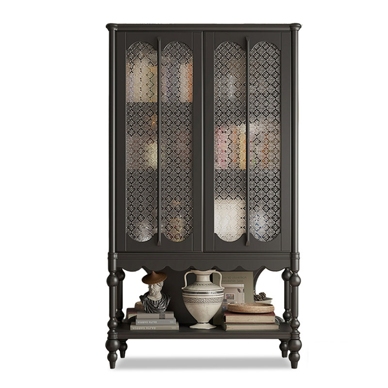 Black Solid Wood + Glass Display Cases, 74.02" H x 34.65" W x 15.75" D, Black