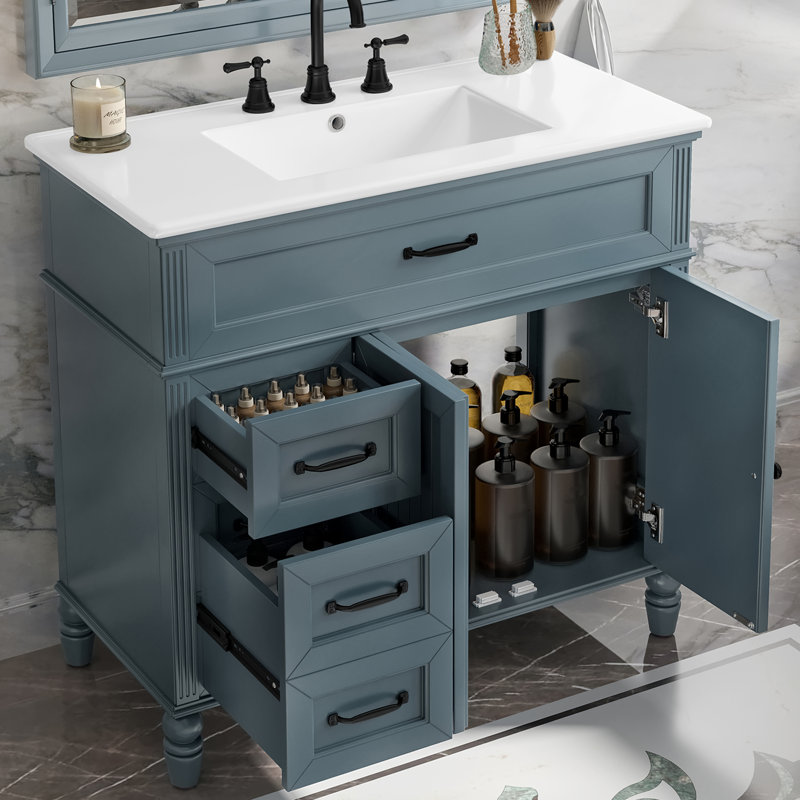 Winifred 36'' Single Bathroom Vanity With Ceramic Top, Blue
