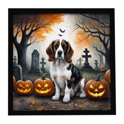 «Welsh Springer Spaniel Spooky Halloween», reproduction d'art encadrée