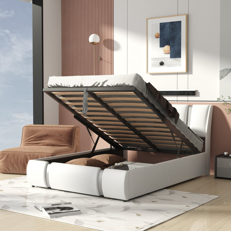 Lit-bateau avec rangement Keyshon, Double, Blanc