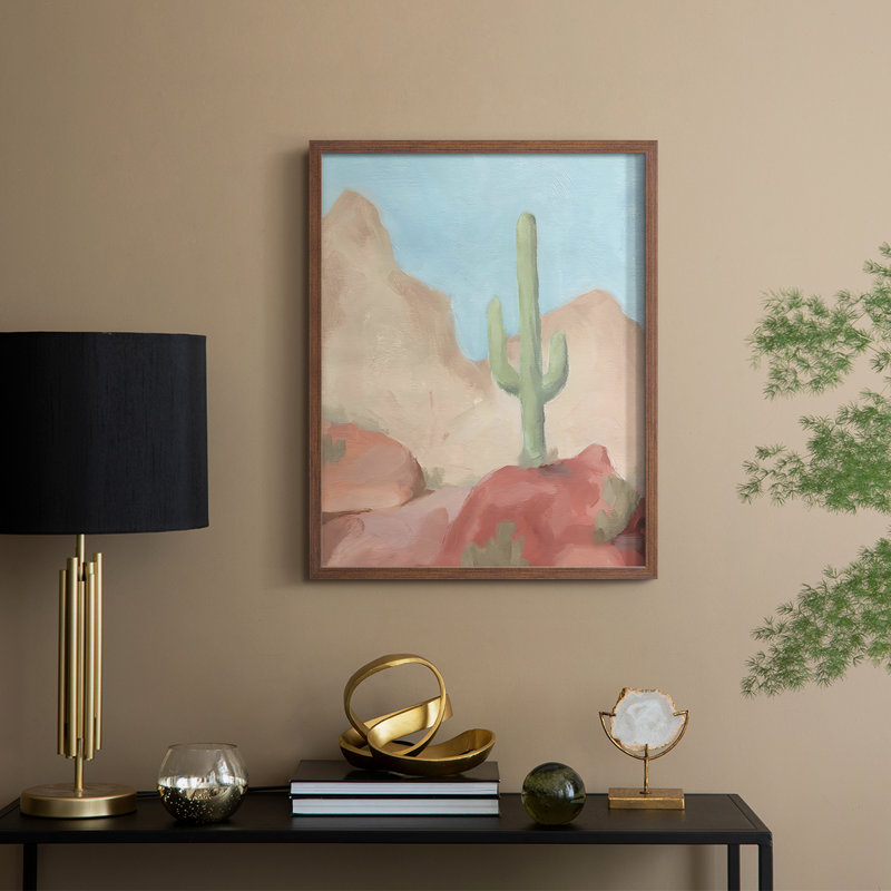 Sunny Saguaro III, reproduction encadrée - bois massif, H 30 po x l 24 po, Noyer