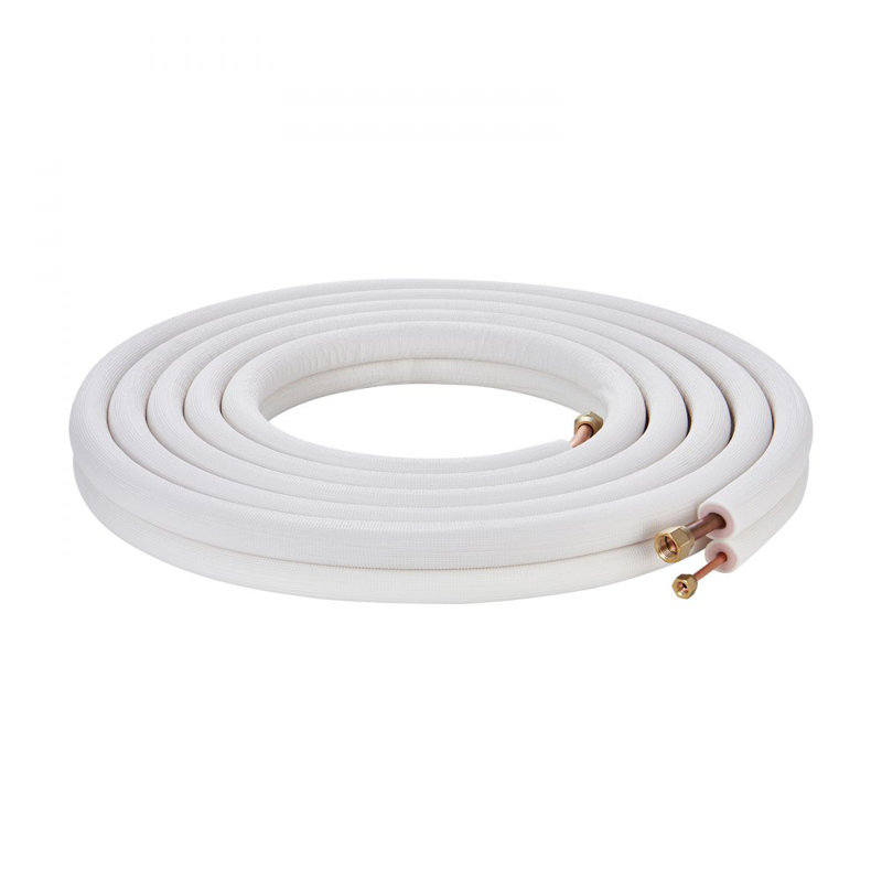 Mini ensemble de 25 pi de lignes divisées, tuyaux en cuivre de 1/4 po et 1/2 po de diamètre extérieur et isolant à trois couches, pour équipement de climatisation ou de pompe à chaleur et CVC avec accessoires riches (câble de raccordement de 27 pi)