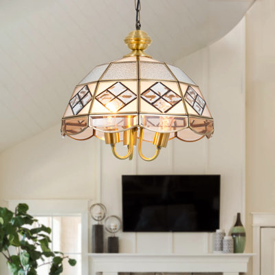 3 Light Dimmable Tiffany Glass Chandelier with Gold Finsh