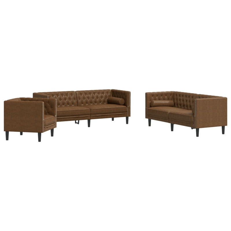  Ensemble de canapé Chesterfield brun, Brun