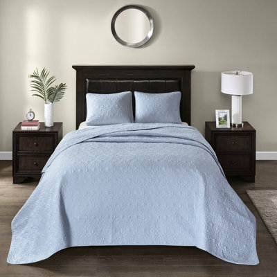 Blue King Reversible Bedspread Collection - Quilting For A Luxurious Experience Oversized Optimal Drape And Coverage Pre-Washed Cotton Filling Comfortable Rest Includes & 2 Shams Simple To Clean Take