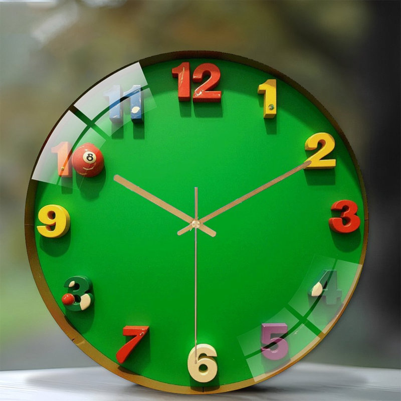 Colorful Wall Clock with Number Design Art - 12'' Modern Glass Wall Clock