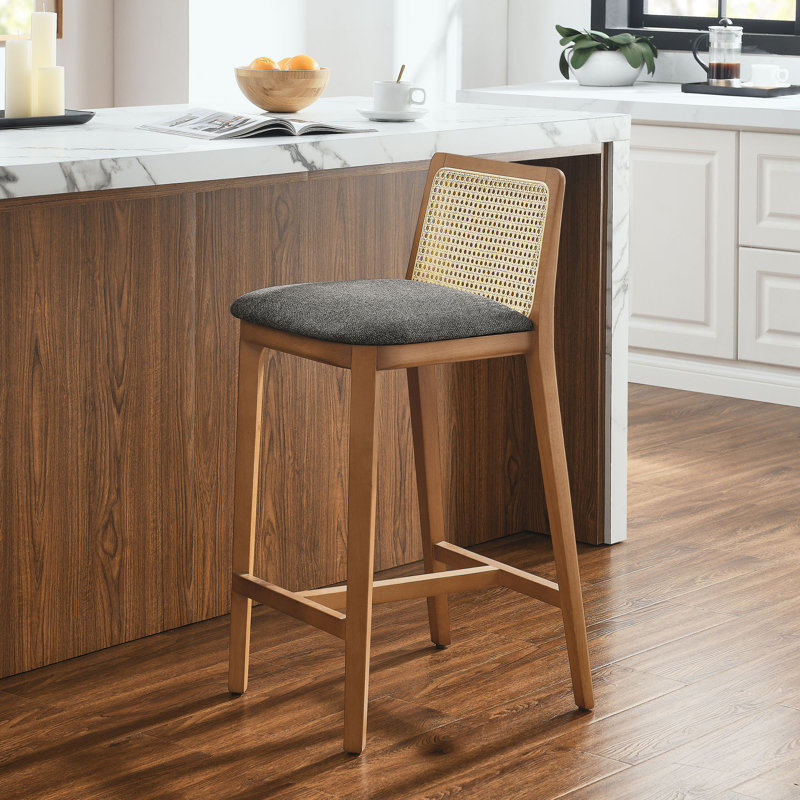 Monarch Wood And Rattan Counter Stool, Gray/Brown