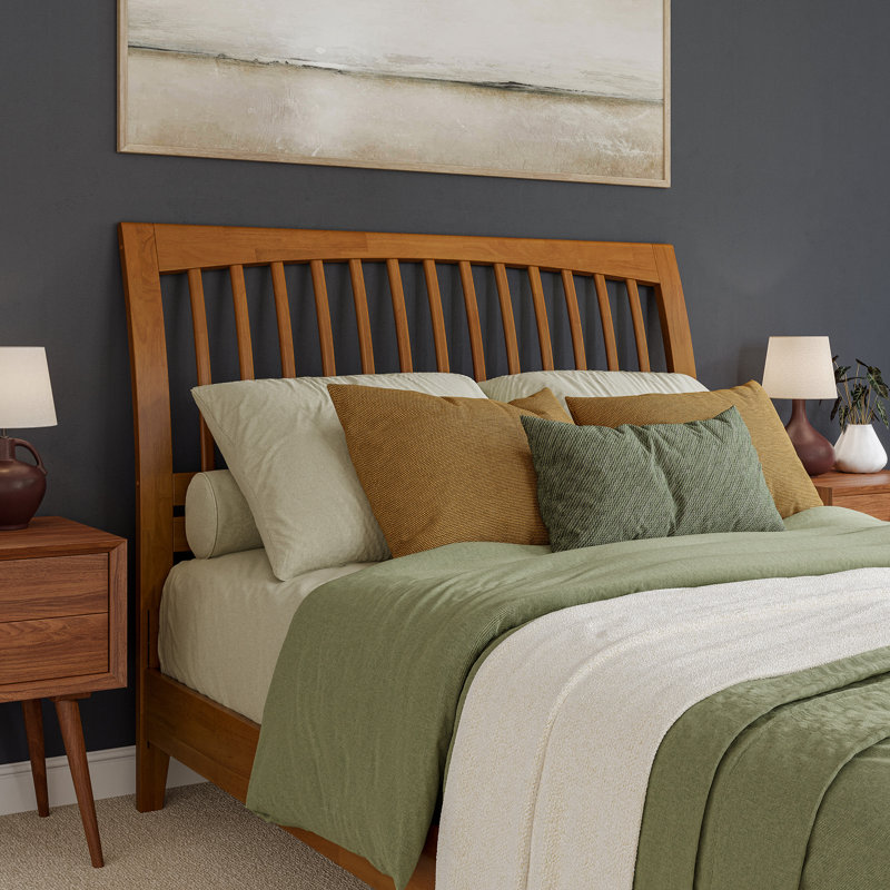 Omariah Solid Wood Traditional Slat Sleigh Headboard, Queen, Light Toffee