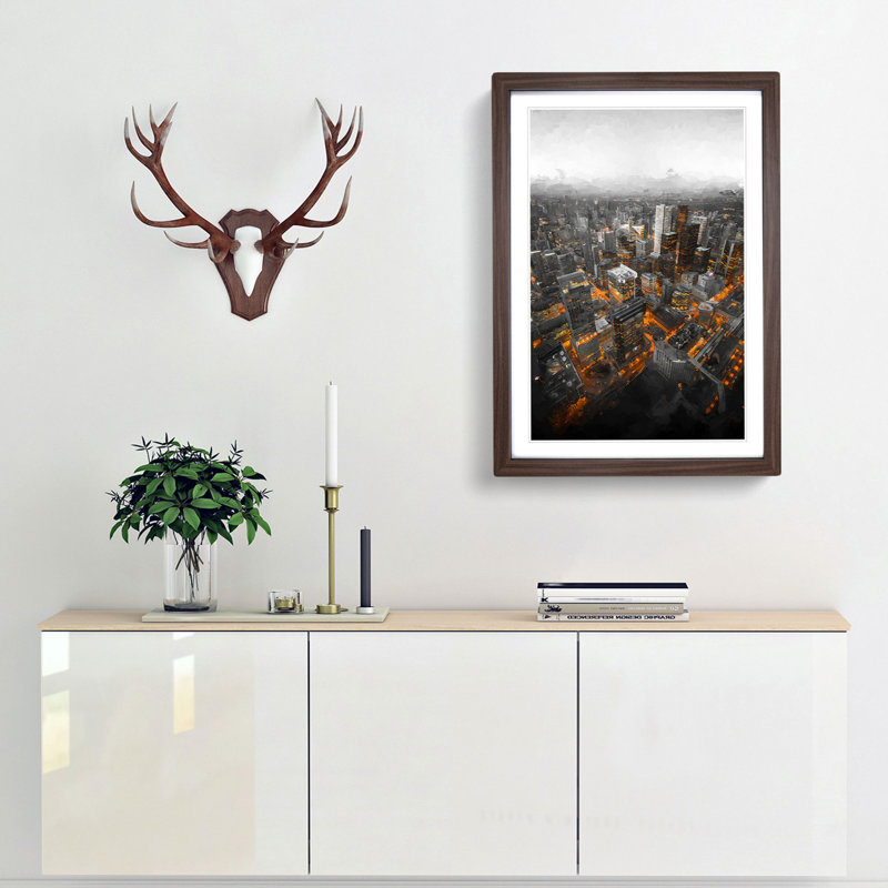 Toronto Canada Skyline Abstract Art - Picture Frame Graphic Art Print, Walnut, 60cm H x 40cm W x 2cm D
