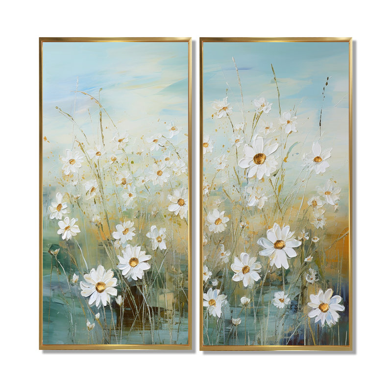 Marguerites au soleil champ de fleurs I - impressions sur toile traditionnelles, 32" H x 32" W, Gold