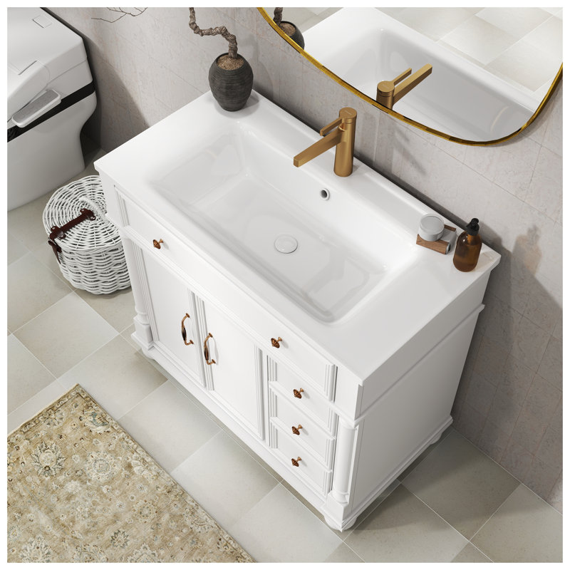 Lavabo de salle de bain 35,6 po Mid-Century blanc avec colonne romaine