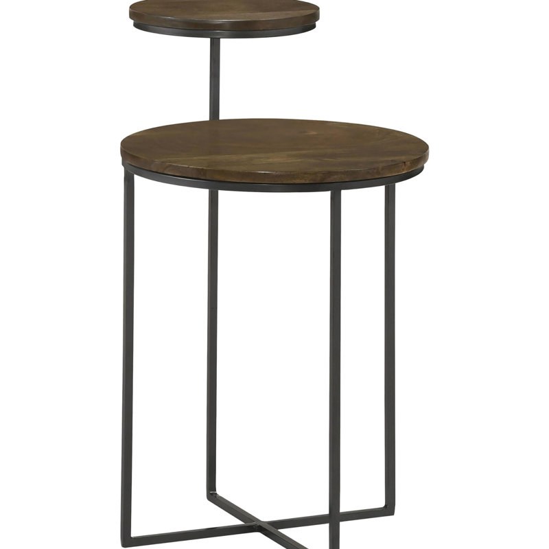 Table d'appoint en bois de manguier rustique 2 avec bronze industriel - Support de salon en métal