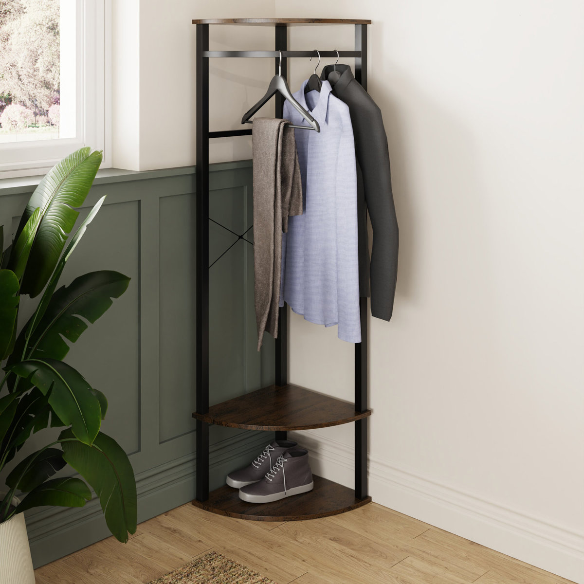 Curved Hanging Rails Williston Forge Ogan Black Metal Corner Hallway Coat Hanging Rail Rack ...