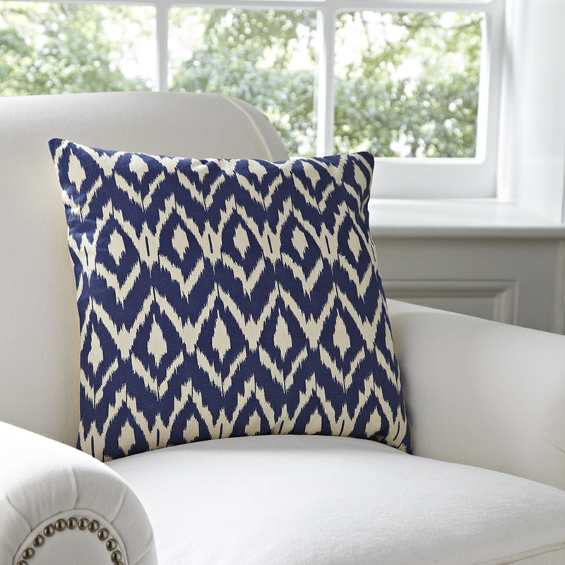 Medium Blue and Ivory Ikat Square Throw Pillow