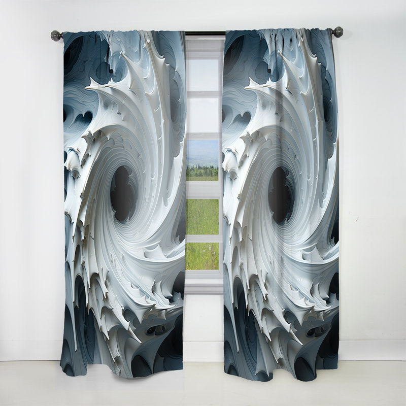 White Intricate Inversion Hole - Spirals Curtain - Velvet Room Darkening - 1 Panel, 52" W x 108" L