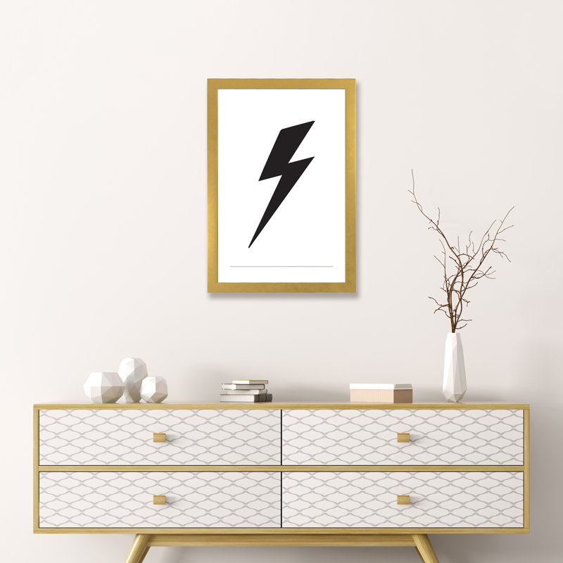 Lightning Bolt - impression d'art graphique, H 24 po x l 16 po x P 1 po, Blanc, Papier encadré doré