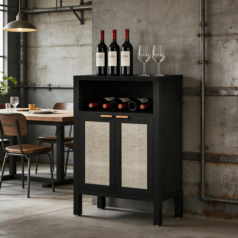 Coffee Bar Cabinet,Buffet Cabinet With Storage,Nordic Style Cabinet,With Adjustable Shelf, Distressed Black