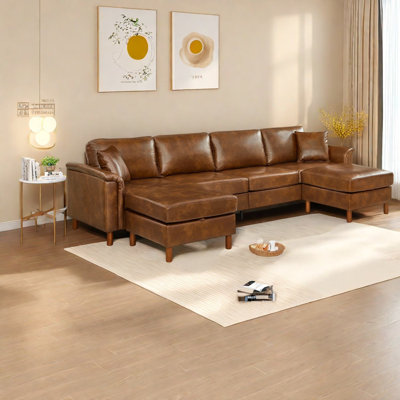 Grand canapé de coin avec rangement, canapé rustique en cuir PU de 120 pouces pour la maison
