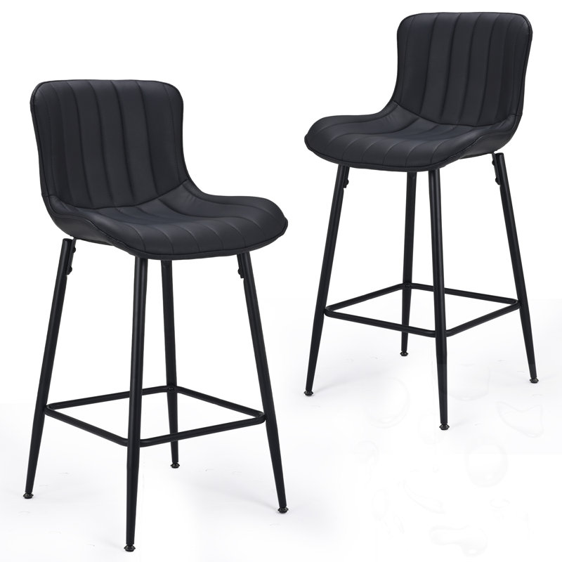 Upholstered Counter Stools Set Of 2, Black