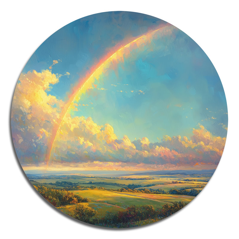 «Rainbow After The Rain II», art mural rond en métal arc-en-ciel, impression d'art traditionnel bleu, H 36 po x l 36 po