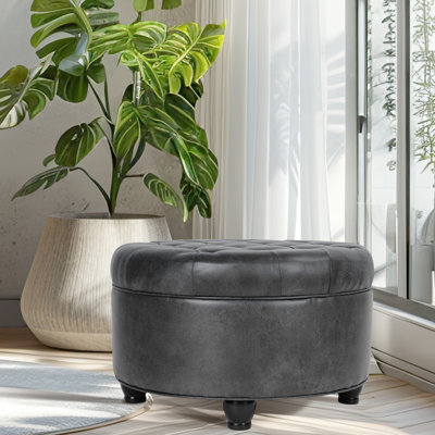 Lona Faux Leather Ottoman