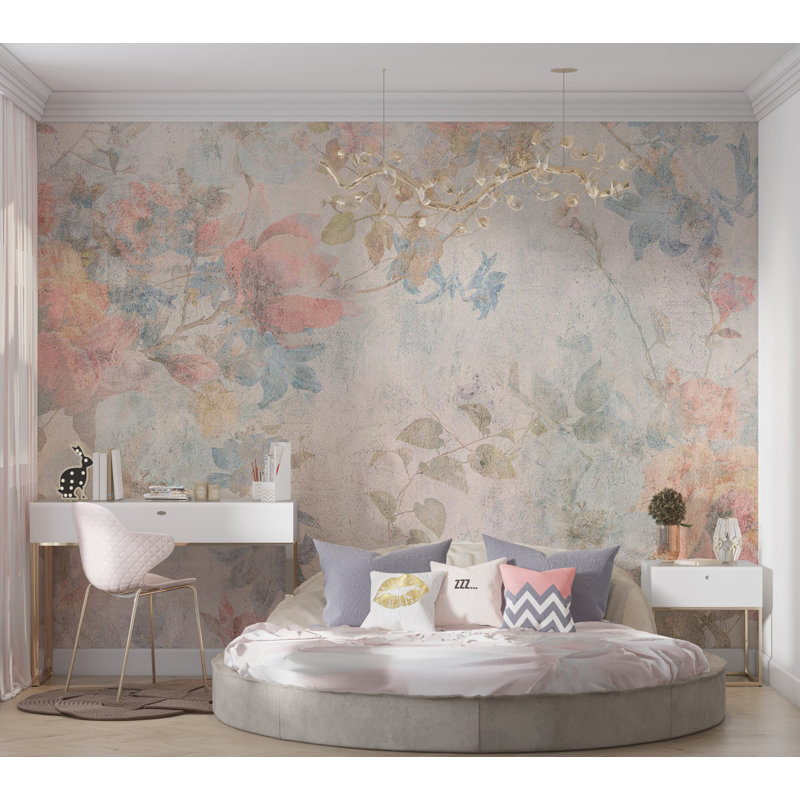 Adhésif mural floral pelez et collez - Jardin aux tons doux, L 100 po x l 135 po