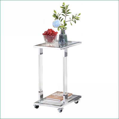 Chrome moderne Table basse en acrylique pour le salon de la chambre à coucher, verre trempé facile à nettoyer