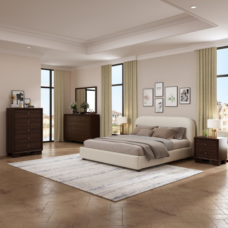 Arden Upholstered Bed in Beige, King