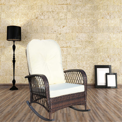 Outdoor Rocking Chair With Wide Seat, Thick, Soft Cushion, Rocker W/Steel Frame, High Weight Capacity For Patio, Garden, Backyard