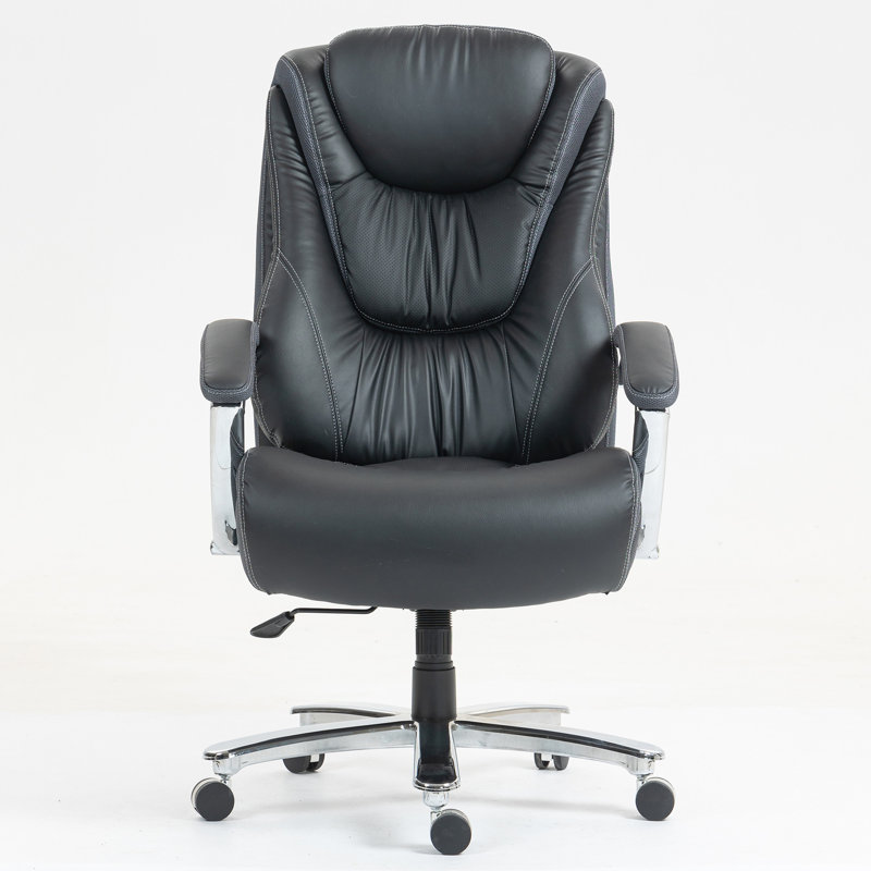 Chaise de bureau haute en PU avec hauteur ajustable, ergonomique pour le soutien lombaire, revêtement doux, capacité de 300 lb, base, roulettes qui se déplacent silencieusement, siège à colonne vertébrale de hauteur classique, rembourré, à 4 niveaux