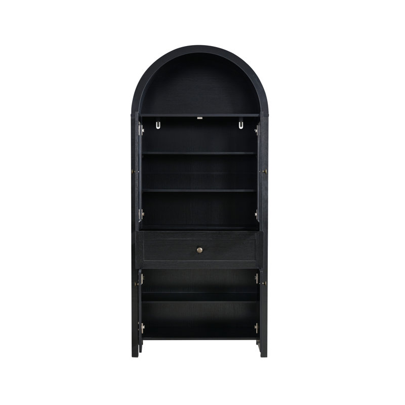 Spacious Black Wood China Cabinets With Retro Arch Design For Dining Room