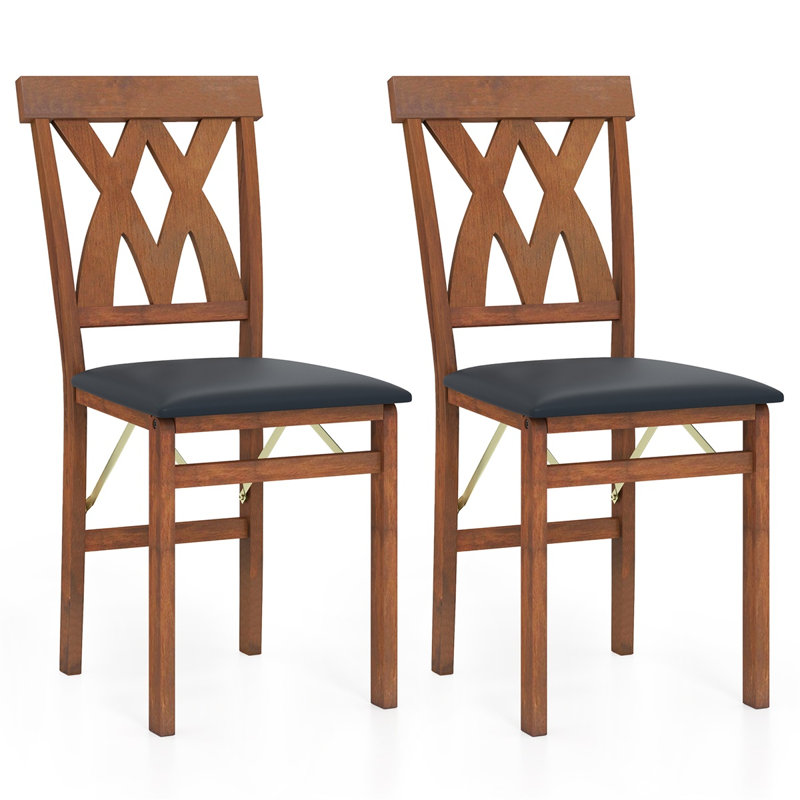  Ensemble de 2 chaises de salle à manger pliantes en bois, chaises de cuisine rembourrées en similicuir avec dossier ergonomique incurvé, noyer