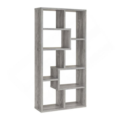 Bibliothèque géométrique à 10 tablettes au fini bois flottant gris