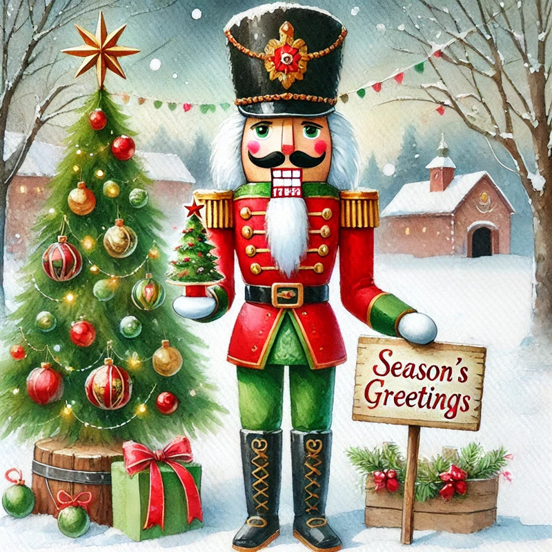 Art mural sur toile Seasonal Sentry: Casse-noisette avec arbre de Noël, H 12 po x l 12 po