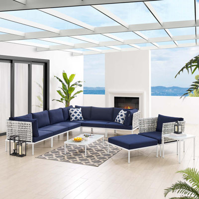 Ensemble de canapé modulaire d'extérieur en aluminium à tissage panier de 10 pièces Harmony par Modway