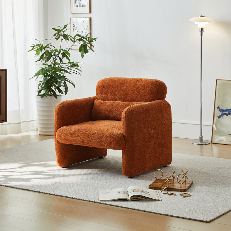 Fauteuil de 30,31 po de largeur, fauteuil d'appoint, fauteuil de salon avec structure en bois massif, Fausse fourrure orange