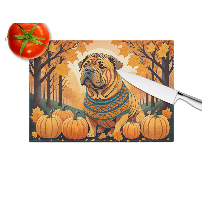 Shar Pei Fall Glass Cutting Board Large