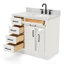 Meuble-lavabo simple Jameal de 36 po en bois massif avec comptoir en marbre de Carrare de 0,75 po et lavabo ovale dÃ©calÃ© Ã  droite-566077834-566077833-598961054