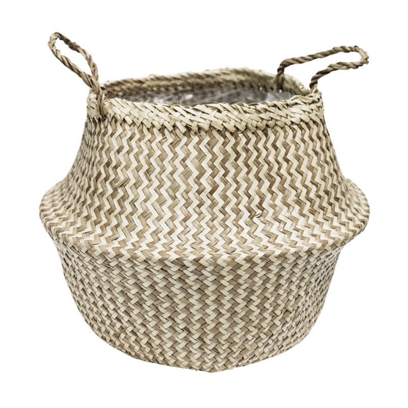  Natural Seagrass Lined Basket Planter, 25cm H x 30cm W x 30cm D, Natural/White